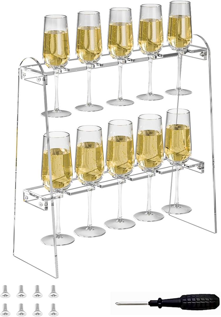 2 Tier Acrylic Champagne Flute Holder Stand for Party with 10 Slots, Countertop Champagne Glass Holder Stand Fit up to 8oz Champagne Flutes(Glasses Not included) (10 Slots(15.9x5.9x15.9 Inch))
