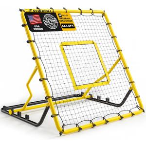Baseball Rebounder Net,4x4.5FT Multi-Sport Pitch Back Rebounder Steel Frame with 4 Adjustable Angles, 40pcs Bungees Soccer, Volleyball&Lacrosse Trainer for Solo Fielding