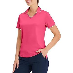 Hiverlay Women's Polo Golf Shirts Quick Dry UPF 50+ V-Neck with Collar Lightweight Tennis Workout Tank Tops M, Pink