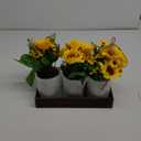 Winlyn Set of 3 Artificial Sunflowers Metal Pot Centerpiece Farmhouse Sunflowers Floral Arrangements with Rectangle Wooden Planter 11" for Rustic Wedding Spring Summer Home Kitchen Table Shelf Dcor