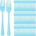 Roshtia 100 Pcs Light Blue Plastic Forks Light Blue Forks Disposable Utensils 7.3 Inch Heavy Duty Cutlery Set Disposable Cutlery Sets for Graduation Party Teacher Appreciation Birthday Wedding Outdoor