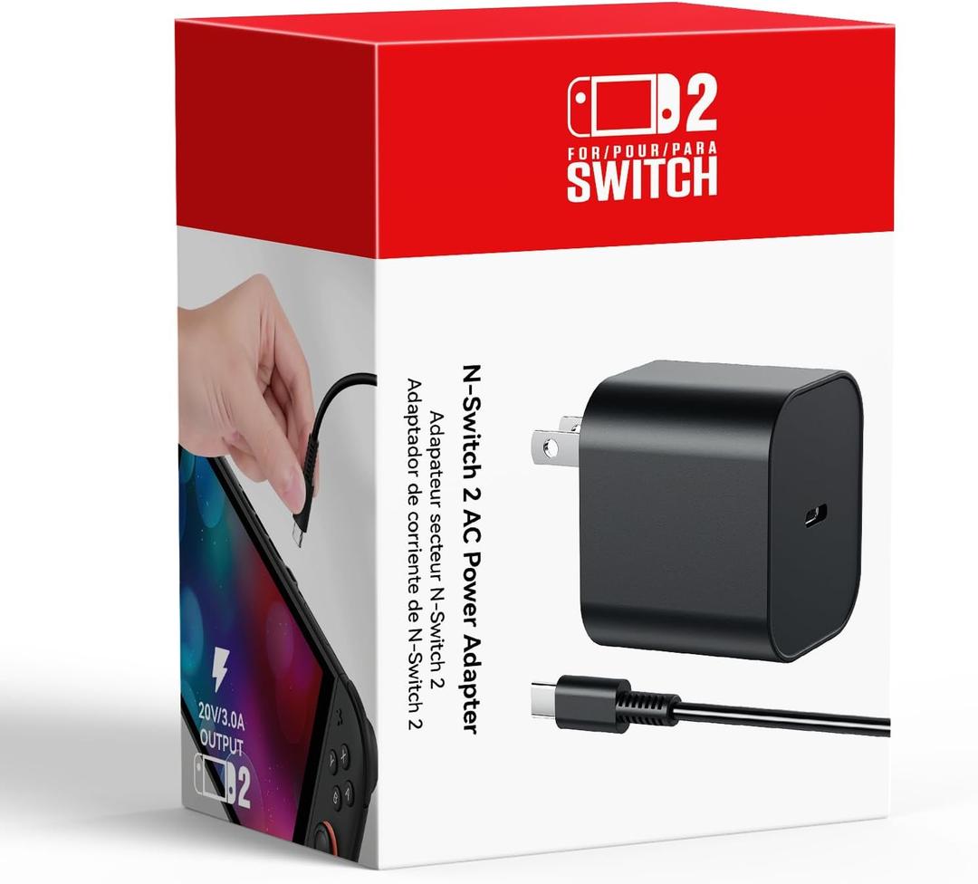 Switch 2 Charger with 6.6FT/2M USB-C Cable - 60W AC Power Adapter, Support 4K TV Dock & PD 3.0 Fast Charging, Power Supply 20V/3A Compatible with Nintendo 2/1,Wii Charger(6.6FT - Home Flexible Use)