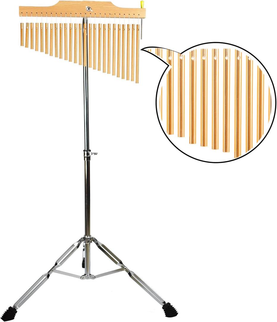 TNZMART 25 Tone 36 Tone Bar Chimes Single-row Wind Chimes with Adjustiable Height Tripod Stand Percussion Instrument Bell (25 note gold)
