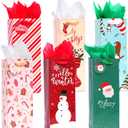 Nihuecne 12 Pack Christmas Wine Gift Bags with Tissue Paper & Tags for Xmas Holiday Present Wrap,6 Designs (5 x 13 x 4 In)