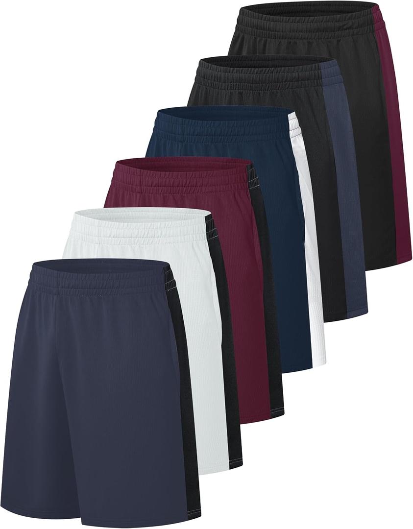 OYGSieg 6 Pack Mens Mesh Athletic Basketball Shorts Gym Shorts with Pockets, Quick Dry Workout Running Shorts Casual for Men (XX-Large, Setc)