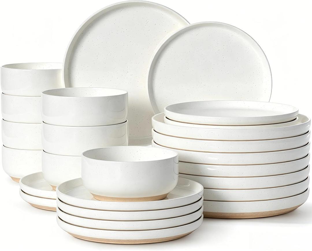 Plates and Bowls Sets, Scratch Resistant Dinnerware Sets for 8, 24 Pieces Porcelain Ceramic Dishware Dishes Set, Modern Stoneware Kitchen Dinner Set, Microwave and Dishwasher Safe, Cream White