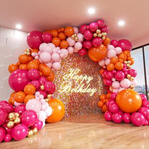 Pink and Orange Balloon Arch Kit, ADOINBY 161Pcs Hot Pink Orange Metallic Gold Latex Balloon Garland kit, 18 12 10 5 Inch Different Size Balloons for Birthday Baby Shower Wedding Party Decorations
