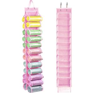 RZMAYIS Legging Storage Bag Storage Hanger Can Holds 24 Leggings or Shirts Jeans Compartment Storage Hanger, Foldable Leggings Organizer Clothes Portable Closets Roll Holder (Pink)