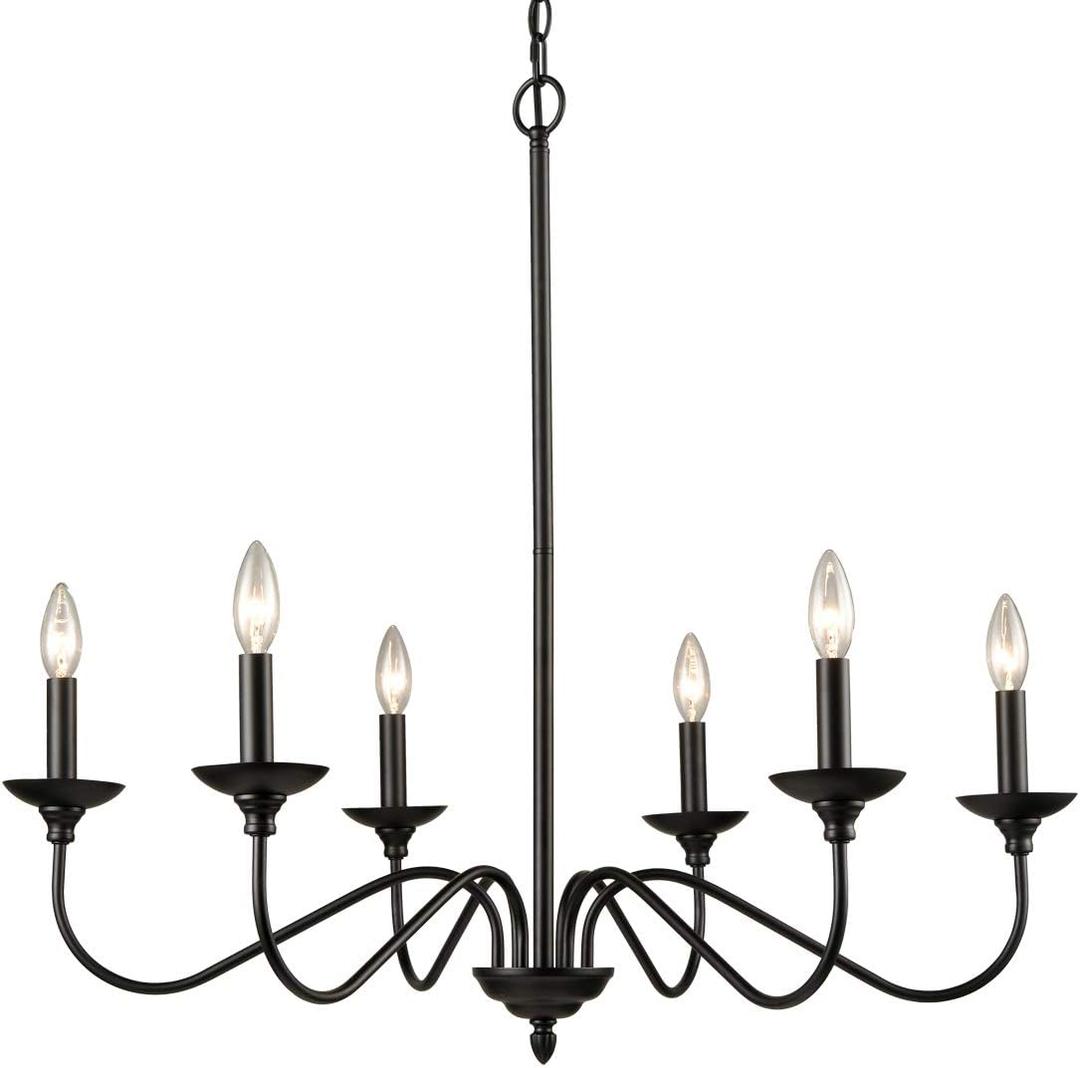 Modern Farmhouse Black Dining Room Chandeliers Wrought Iron Candle Chandelier, 6-Light Chain Light for Foyer Dining Bedroom Hall