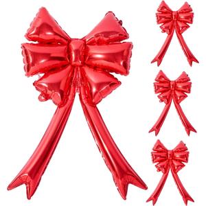 3 x 34 Inch Large Bows Balloons for Valentine's Day, Red Coquette Birthday Decorations 4Pack Red Foil Balloon for Gender Reveal, Baby Shower,Wedding BridalTheme Party