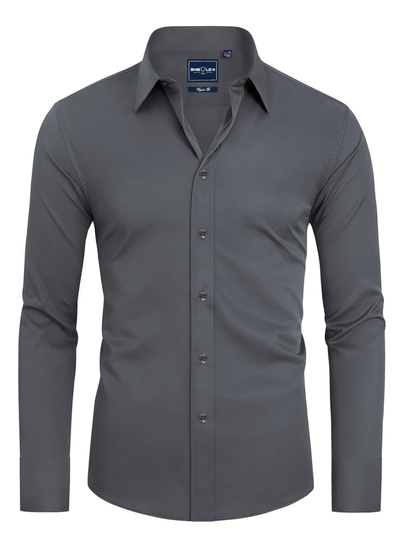 Alimens & Gentle Slim Fit Mens Dress Shirts for Men Button Down Long Sleeve Dress Shirts Wrinkle Free Formal Stain Proof, Grey, M