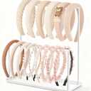 Headband Holder Organizer Metal 2-Tier with Tray: Hair Accessories Display Stand Storage Hairband Rack Necklace Stand Home Bedroom for Girls Women, White