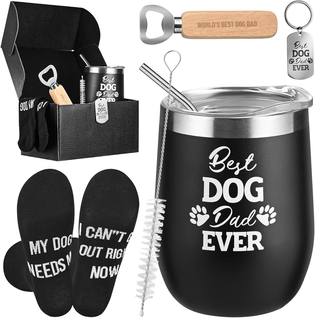 Yoiemivy Dog Dad Gifts for Men Dog Lovers Gifts 12 oz Stainless Steel Insulated Tumbler with Bottle Opener Socks Keychain Funny and Unique Gift for Dad Dogs Lovers Father's Day Christmas Gift