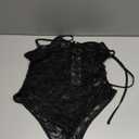 Milumia Women's Sexy Sheer Mesh Lace Bodysuit Spaghetti Strap Bustier Corset Tops Rave Party Club (Medium, All Black)