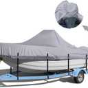 Center Console Boat Cover, 900D Heavy Duty Boat Center Console Cover, Waterproof Boat Covers 20-22 FT with Motor Cover and Metal Windproof Adjustable Buckle, Gray (20'-22' Length , Beam Width up to 106" W)