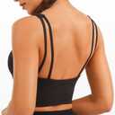 JOYSPELS Smooth Feeling Square Neck Longline Sports Bra Open Back Strappy Workout Crop Tank Tops for Women Yoga Athletic (Small, Black)