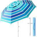 Fncanta 8FT. Large Beach Umbrella with Heavy Duty Sand Anchor & Tilt Sun Shelter, UPF50+ UV Protection, Wind Resistance, Waterproof Canopy, Portable for Beach Outdoor Patio Yard Garden Pool, Blue