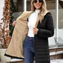 Women's Puffer Jacket with Hood, Lightweight Winter Quilted Jacket Outwear Down Coat Long Sleeve with Fleece Lining (Black)