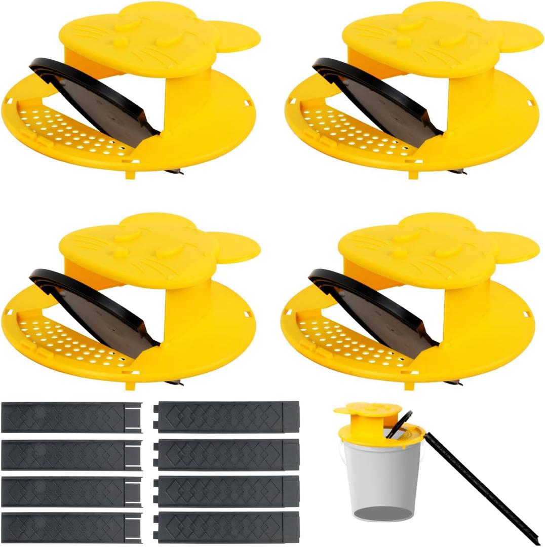 Mouse Trap Bucket - Mouse Traps Indoor for Home - Multi-Catch, Auto-Reset, Humane or Lethal Rat Trap - ABS Material - 5 Gallon Bucket Compatible-4pack