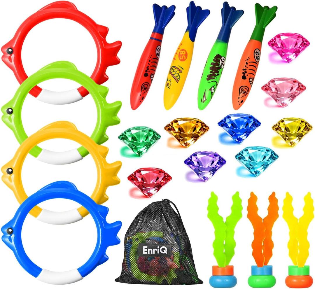 EnriQ Pool Toys for Kids Ages 4-8 8-12 Pool Diving Toys and 9 Big Colorful Diamond with Storage Bag Swim Dive Toy for Kids Underwater Gemstone Swimming Training Gift Water Pool Games