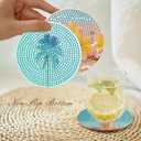 2 x Green Summer Beach Diamond Art Coasters Kit with Holder,8pcs Diamond Painting Coaster,Gem Art Coasters Kit for Home Wall Decor 3.9x3.9inch