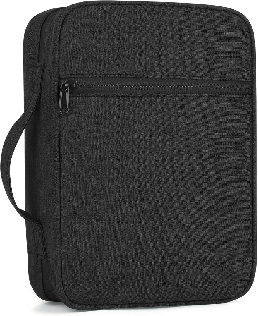 GERMUN Bible Cover with Durable Handle, Carrying Book Case Church Bag Bible, Protective with Zippered Pocket, Bible Study Accessories Supplies, Book Protector for Book Lovers, Black