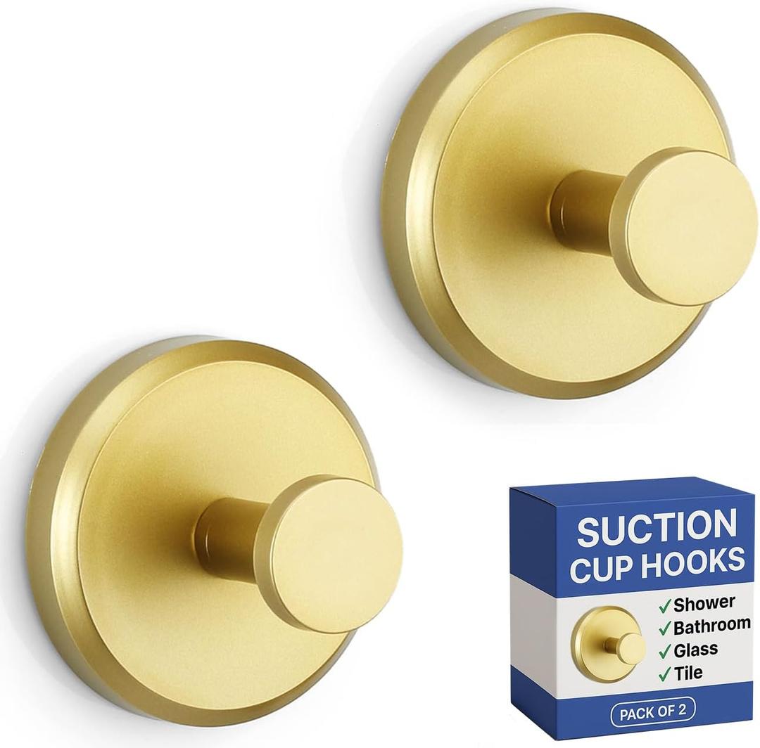 HOME SO Suction Cup Hooks for Shower & Bathroom Towel Holder 2-Pack  Suction Cups Hooks for Hanging Towels, Robes, & Coats - Tiles, Glass Door or Mirror  Shower Hooks & Towel Hooks Organizer - Gold