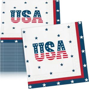 100 Pcs 250th Anniversary 4th of July Party Supplies " 250 Years of Freedom'' Red and Blue Fourth of July Napkins American Birthday Patriotic Party Decor for Independence Memorial Day