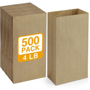 BagDream 500 Pack #4 Standard Lunch Bags, Natural Brown Kraft Paper Lunch Sacks Bulk for Snacks, Sandwich, Crafts, Party Favor Paper Bags 4 lb Capacity