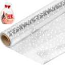 Mauproy 34 In x 100 Ft Valentine's Day Clear Cellophane Wrap Roll, Extra Wide, 2.5 Mil Thick Transparent Wrapping Paper with White Dots for Baskets, Flower Bouquets (34" Fold into 17")