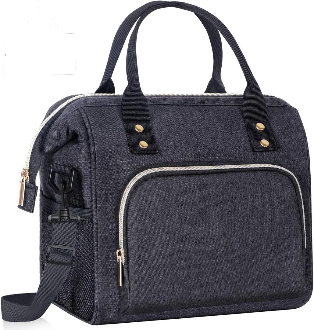 IDEATECH Lunch Box for Men, Insulated Lunch Bag, Leak Proof Lunch Cooler Bag Insulated for Work, Black Lunch Tote Bags Women with Adjustable Shoulder Strap(Black) (12L)