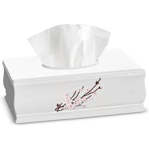 Creative Scents Vanda Rectangle Tissue Box Cover - Decorative Cherry Blossom Tissue Holder for Bathroom - White Tissue Box Holder Rectangular with Durable Bottom Slider - White Bathroom Accessories