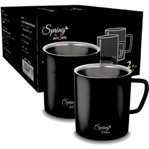 Spring Stainless Steel Double Walled Mugs: 100% BPA Free,5.07 oz (150 ml) Metal Coffee & Tea Cup Mug - Set of 2 Mugs