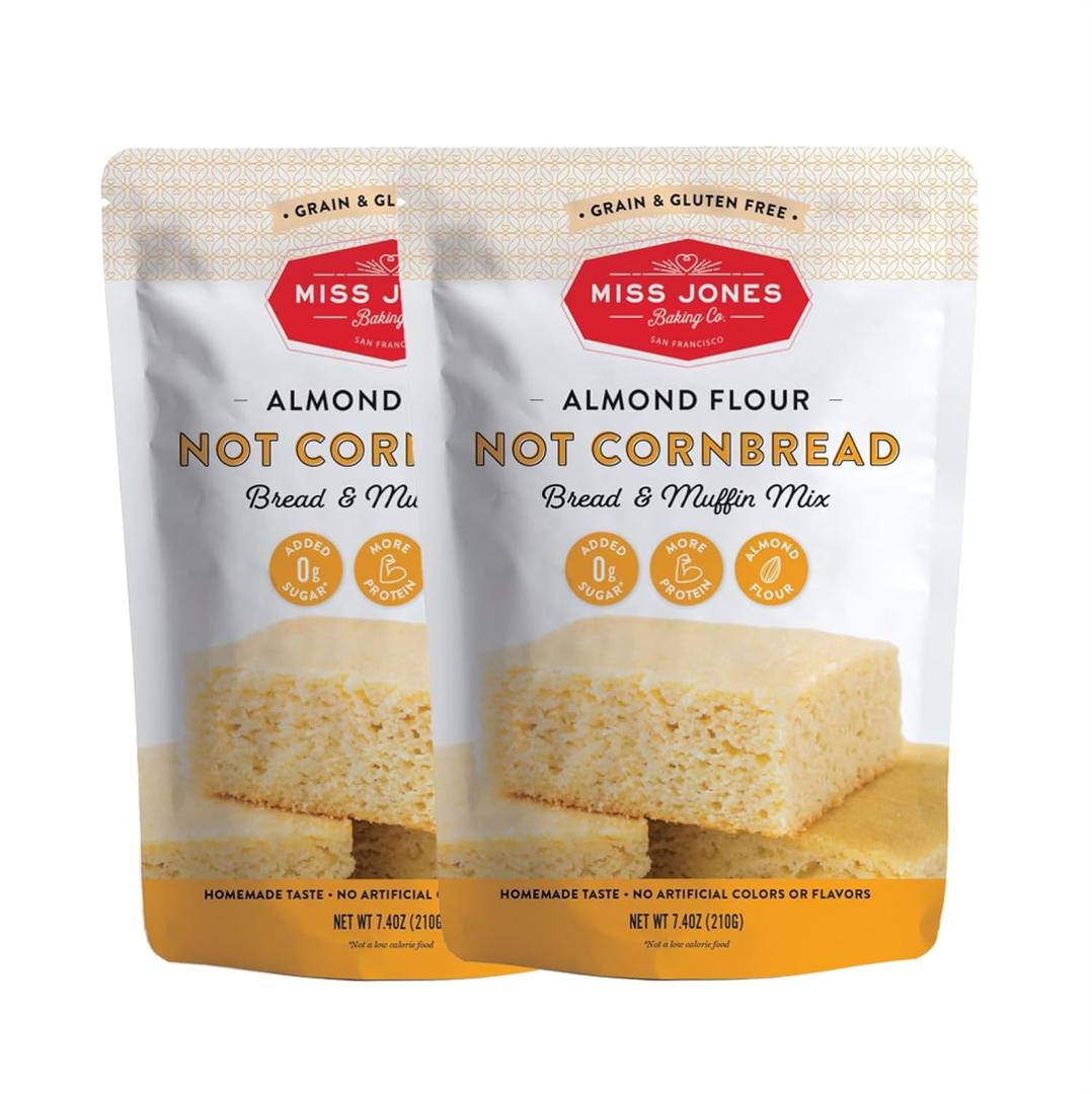Miss Jones Baking Not Cornbread Muffin Mix - Almond Flour, Gluten Free, Low Carb, No Sugar Added, Naturally Sweetened Desserts & Treats - Keto, Diabetic, Atkins, WW, and Paleo Friendly (Pack of 2) (7.4 Ounce (Pack of 2)), BB Date: 05/20/26