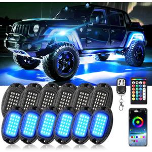12Pods Metal RGB LED Rock Lights with Bluetooth APP/RF Remote Control, 288LED Multicolor Underglow Lights Kit with Dual Zone Music Mode 12V Underbody Light Waterproof for Trucks Jeep Golf Cart Pickup
