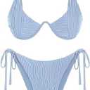 ZAFUL Women's Bikini Sets Ribbed Two Piece Swimsuits Underwire Adjustable Back Clasp Bathing Suit Side Tie Thong Swimwear L