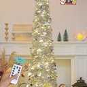 SINTENILL 6 FT Pop Up Christmas Tree with 100 LED Timer Lights & Remote, Silver Collapsible Christmas Tinsel Tree Artificial Pencil Tree Xmas Decoration for Holiday Home Office Party, USB Powered