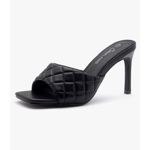 Shoe Land Melrose Women's High Heels Stiletto Heeled Slides, Square Open Toe One Band Slip-On Heeled Mules – Dressy Clear Heeled Sandals for Prom Party Wedding and Vacation 8 Black