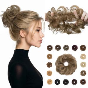 Rich Choices Human Hair Messy Bun Hair Piece, 100% Remy Human Hairs Bun HairPiece for Women,Chignon Fluffy Donut Updo,Hairpiece with Elastic Rubber Band for Girl Wavy #6 Light Brown