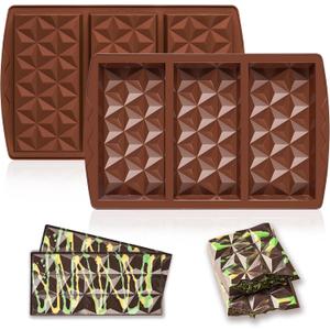 Chocolate Bar Mold Silicone Chocolate Mold for DIY and Baking, Reusable, Non-Stick, Dishwasher Safe (3Cavity-2pcs)