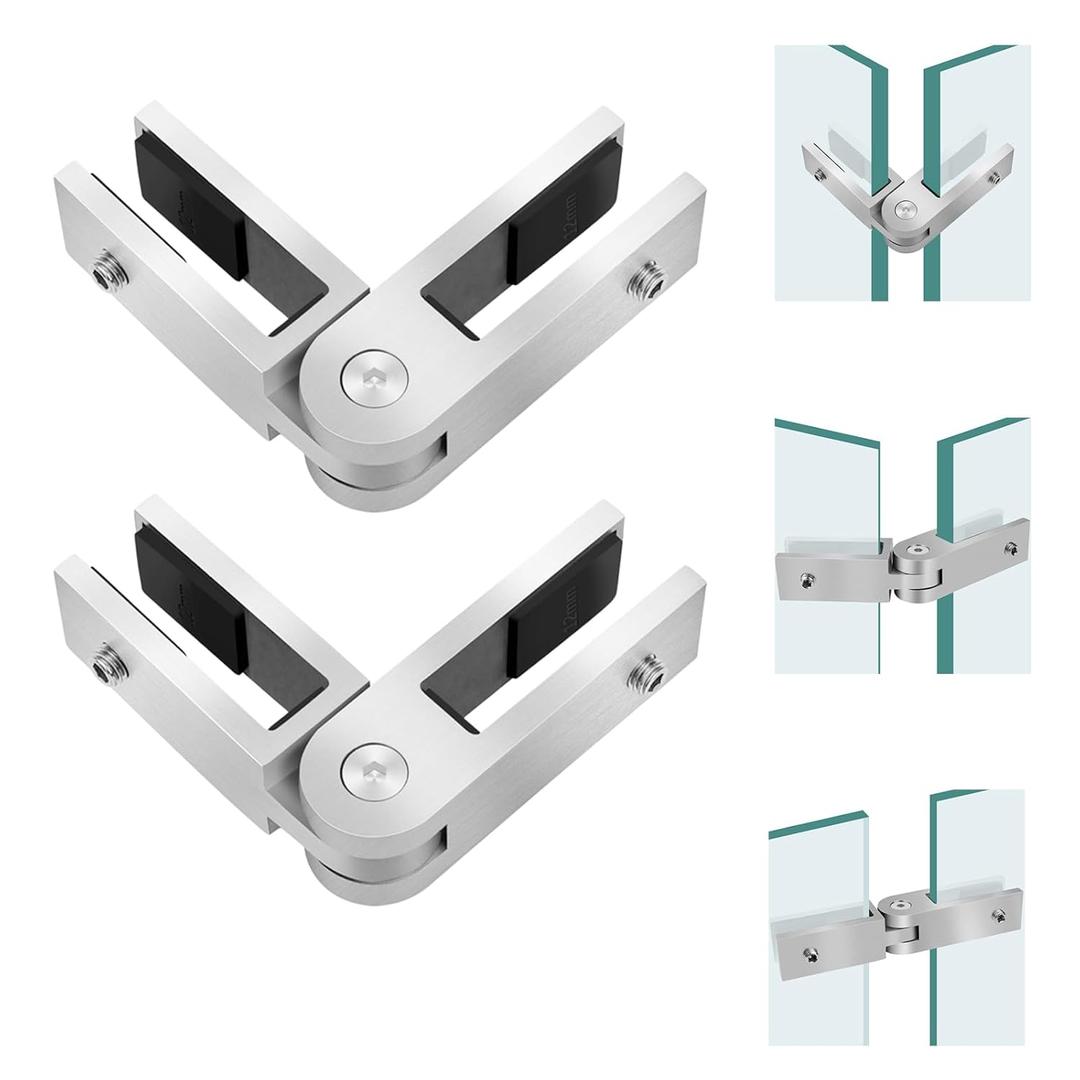 2 Pack Adjustable Glass to Glass Clamp, 90 to 270 Degree Railing Clamp Indoor & Outdoor, Brushed Finish Stainless Steel T304 Railing Clip Brackets For Fence, Balustrade, Balcony Deck