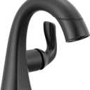 Delta Arvo 1 Hole Matte Black Bathroom Faucet with Sprayer, Single Hole Bathroom Sink Faucet with Pull Out Sprayer for Vanity, Push-Pop Drain, Matte Black 15840LF-BLPD