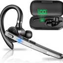 New Bee Bluetooth Headset, 72H Talktime Wireless Bluetooth Earpiece for Cellphone with 500mah Charging Case V5.1 Dual Mic Noise Cancelling Hands-Free Earphones for Office Driver (Black)