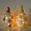 WDS WONDROUS Light Up Easter Decorations Bunny and Egg Figurines Set, LED White Easter Spring Home Decor, Ceramic Rabbit Egg Sculpture for Farmhouse Tabletop Centerpiece Wedding Gifts 2PCS