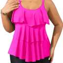 Yonique Women's Plus Size Tankini Swimsuits with Shorts Two Piece Bathing Suits Ruffle Swimsuits Tummy Control Swimwear (22 Plus, Hot Pink)