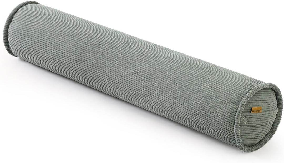 Long Pillow for Bed  Corduroy Round Bolster Pillow for Adults, Decorative Body Pillow for Sleeping or Sofa Support,47 x 7.87 Inches,Grey Green