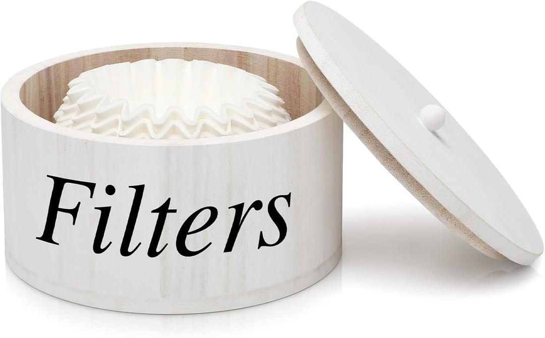 Chunful Coffee Filter Container Wooden Coffee Filter Storage Holder with Lid Farmhouse Bar Accessories Rustic Station Organizer for Storing Various Papers Tea Bags Beans, White Chunful Coffee Filter Container Wooden Coffee Filter Storage Holder with Lid Farmhouse Bar Accessories Rustic Station Organizer for Storing Various Papers Tea Bags Beans, White