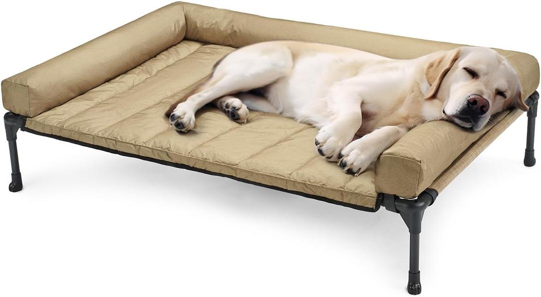 Veehoo Cooling Elevated Dog Bed Add Removable Waterproof Bolster Cushion Mat, Raised Pet Cot with Breathable Teslin Mesh, No-Slip Feet, Dog Couch Bed for Indoor Outdoor, 42x30inches, Beige, CWC2331B
