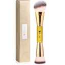 DUcare Dual End Foundation Contour Bronzer Brush, Gold Glitter Handle Double Ended Professional Face Makeup Tool for Liquid Cream Powder (D04)
