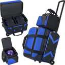 3 Ball Bowling Bag with Wheels, Bowling Bag 2 Ball Roller Plus 1 Ball Tote | Large Sturdy Wheels, Retractable Handle, Multiple Accessories Pockets, Separate Shoe Compartment (Up To US Size 16), Durable